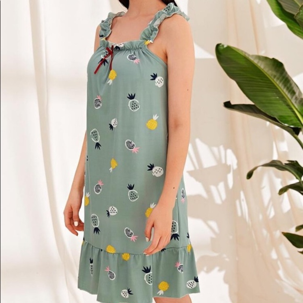 New Green Ruffle Cami Nightgown - Picture 4 of 6